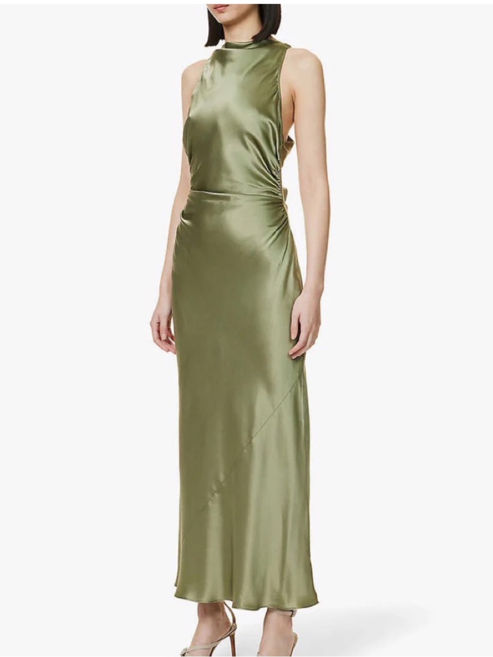 Reformation Satin Olive Maxi Dress